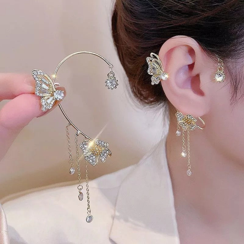Sparkling Zirconia Butterfly Design Statement Earrings