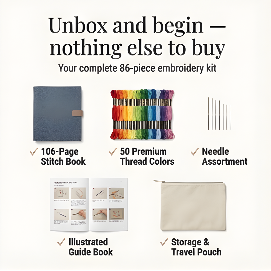Embroidery Step-by-Step Book Set with 106 Stitches for Linen Pages
