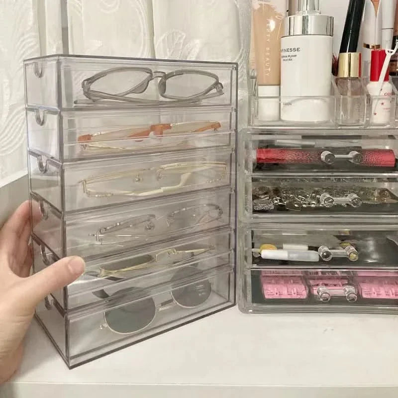 Acrylic Sunglasses Holder Stand with Storage Drawers