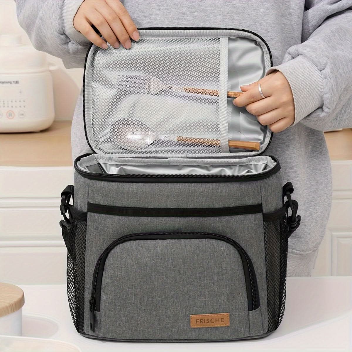 Large Insulated Lunch Bag with Adjustable Strap and Zipper Fastening