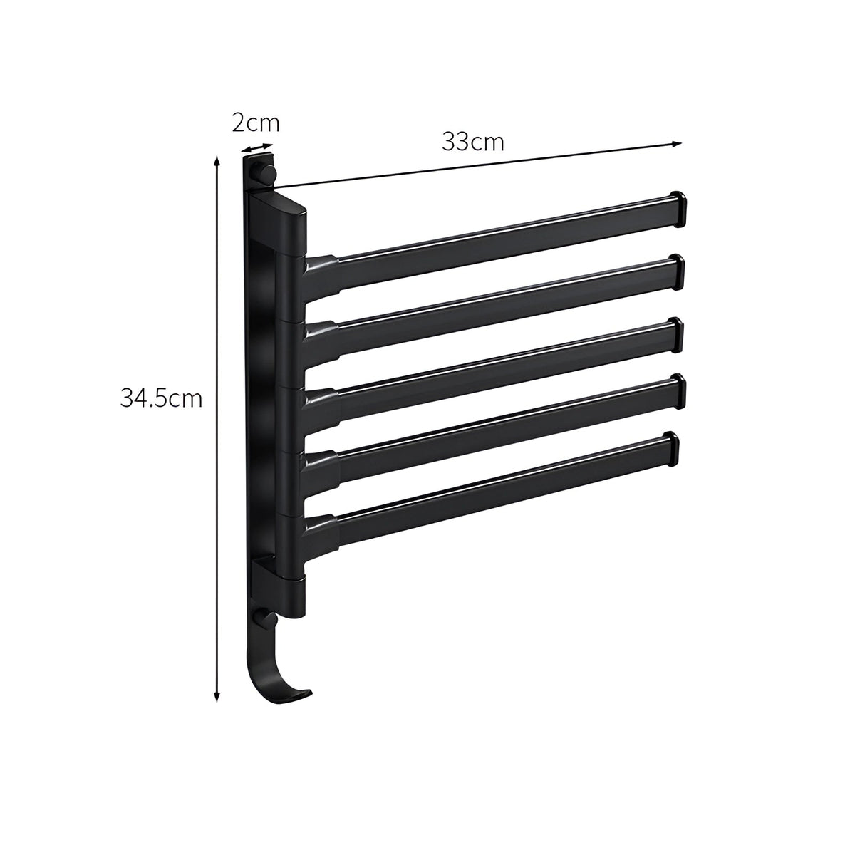 Space-Saving Towel Rack in Black with 5 Adjustable Swivel Arms