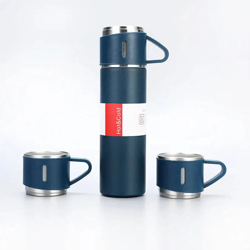 500 ml Stainless Steel Vacuum Flask with 3 Mugs, Gift Packaging