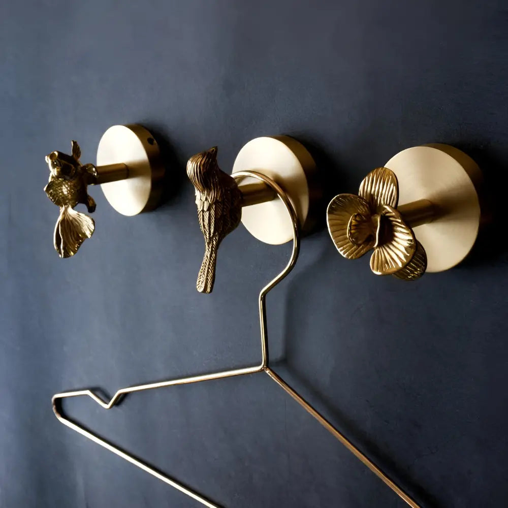 Brass Animal Wall Hooks – Set of 6 Decorative Designs in Gold Finish