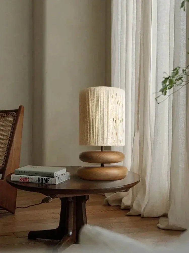Wooden Base Table Lamp with Fabric Shade – Cozy Natural Style