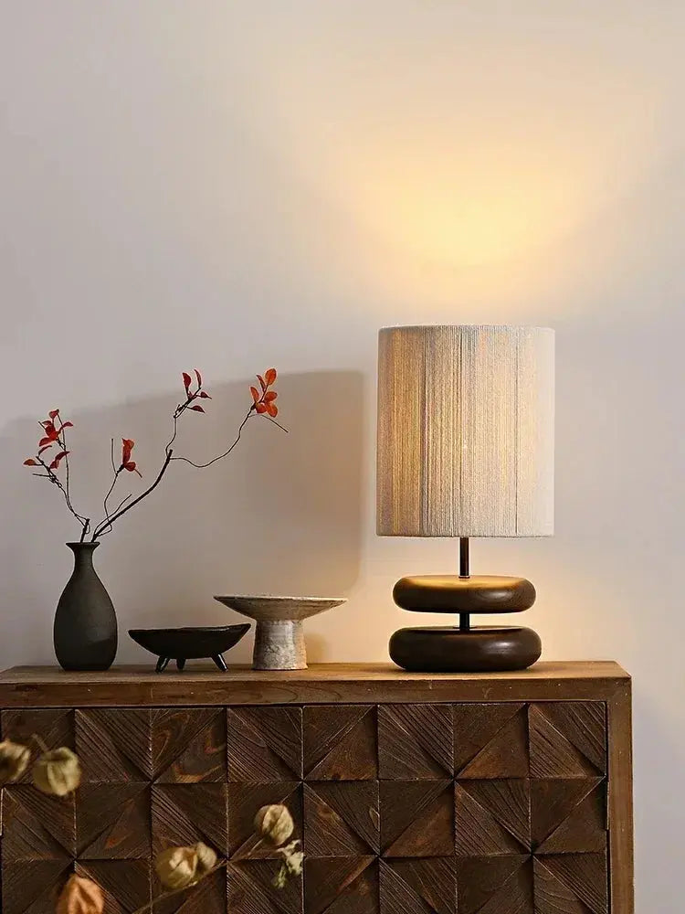 Wooden Base Table Lamp with Fabric Shade – Cozy Natural Style