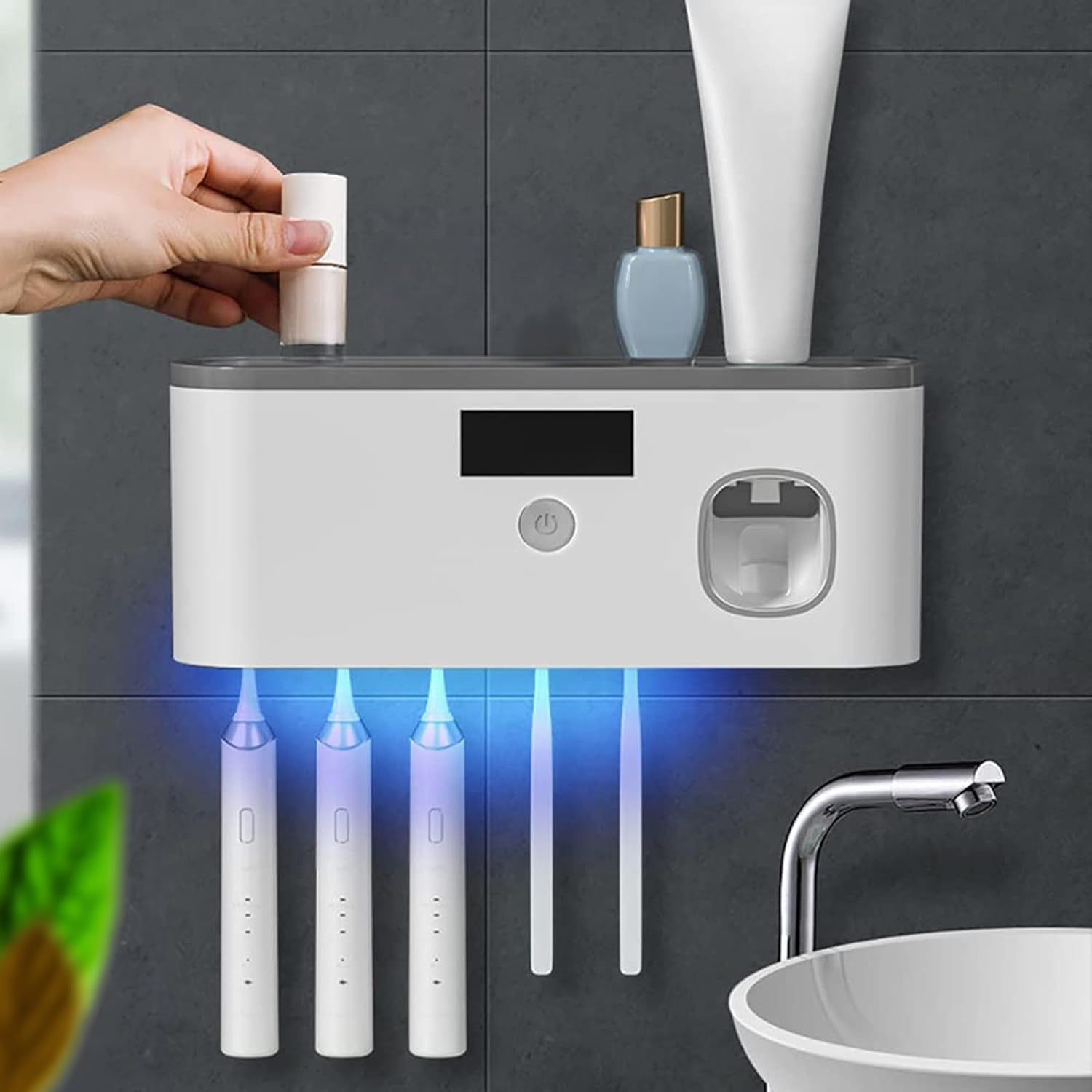 Smart UV Toothbrush Organizer with Rechargeable Dispenser