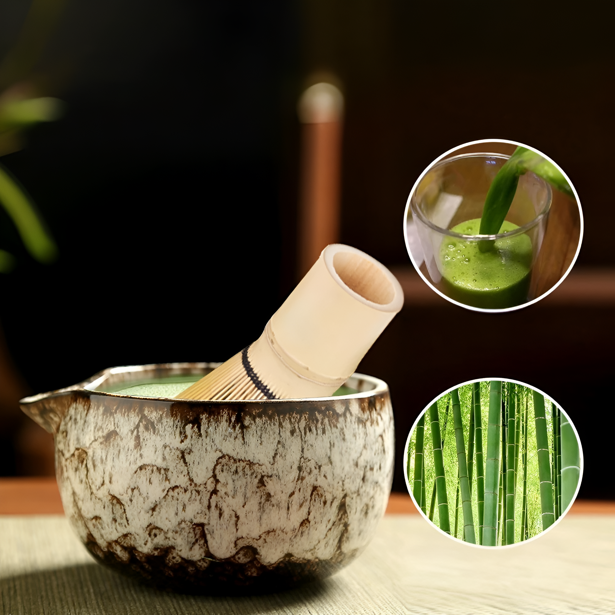 Elegant 6-Piece Matcha Preparation Kit in Bamboo and Ceramic