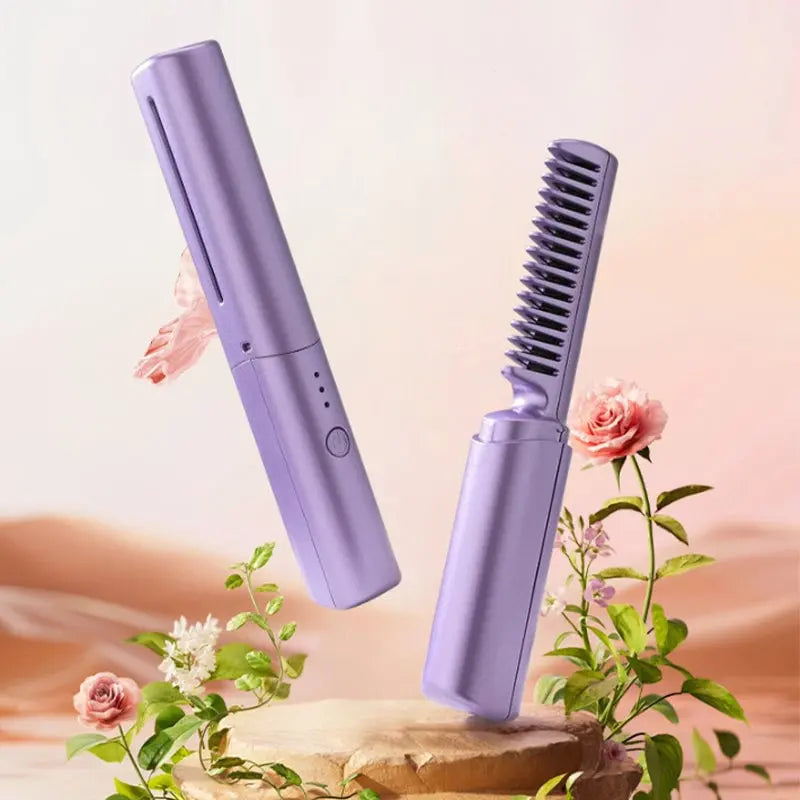 2-in-1 Hair Brush and Straightener – Travel-Friendly Styling Tool