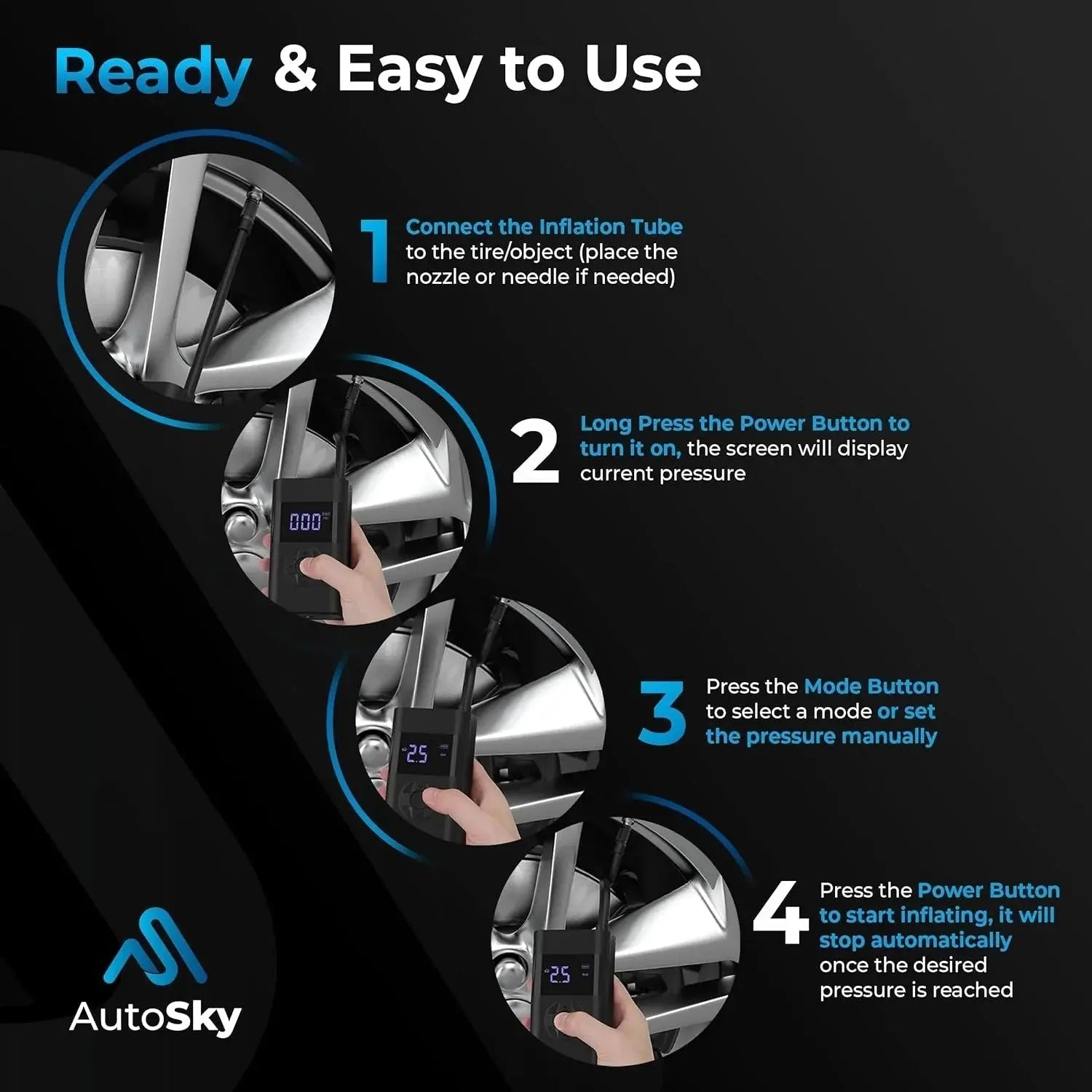 Portable Battery-Powered Tire Inflator - 150 PSI Digital Gauge