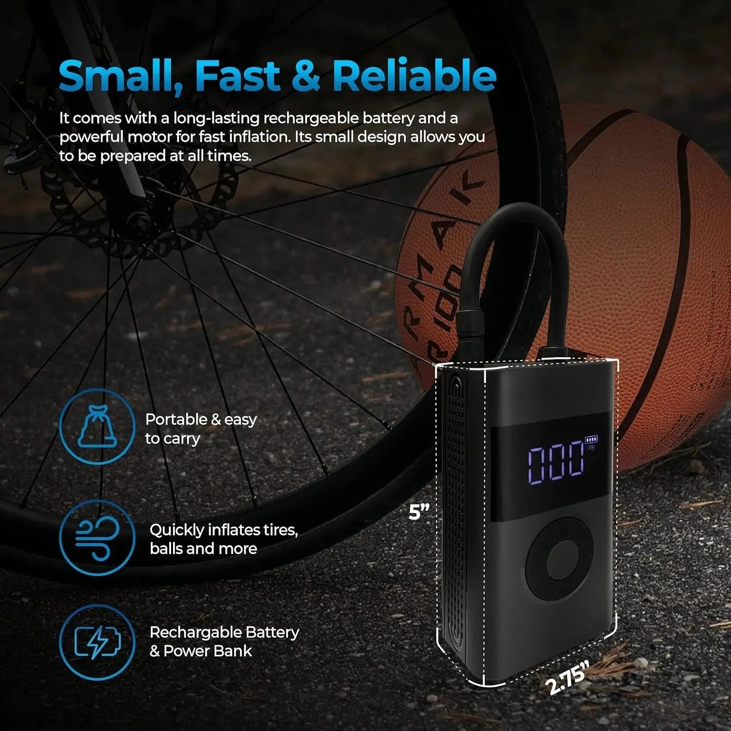 Portable Battery-Powered Tire Inflator - 150 PSI Digital Gauge