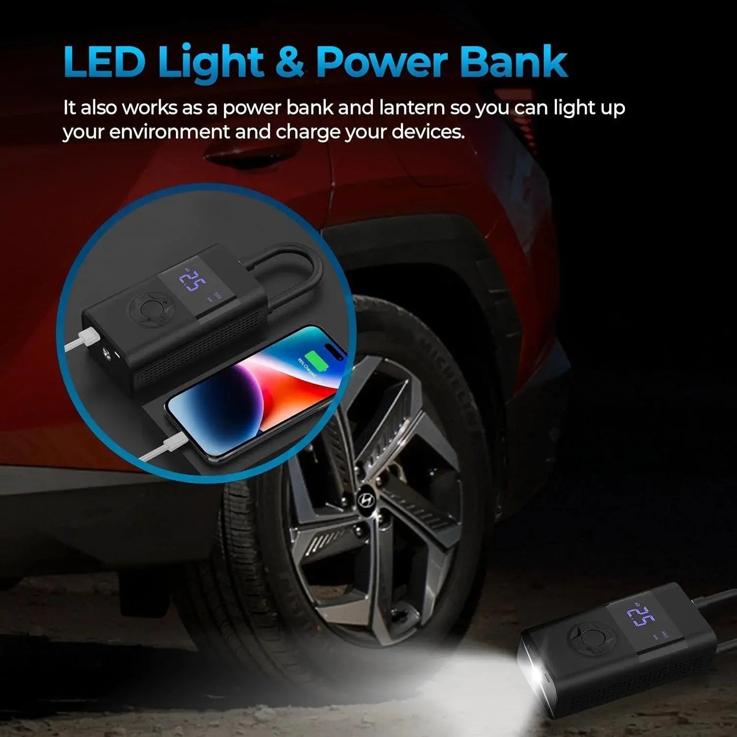 Portable Battery-Powered Tire Inflator - 150 PSI Digital Gauge