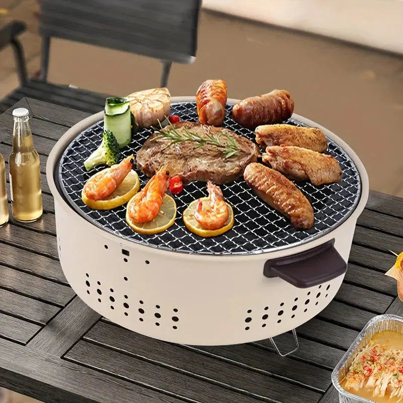 Charcoal Grill with Ventilated Design and Wooden Handles – Portable