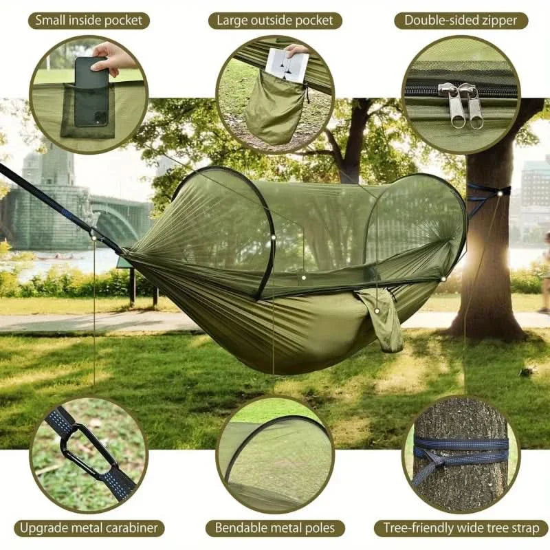 Portable Outdoor Hammock with Built-in Bug Net