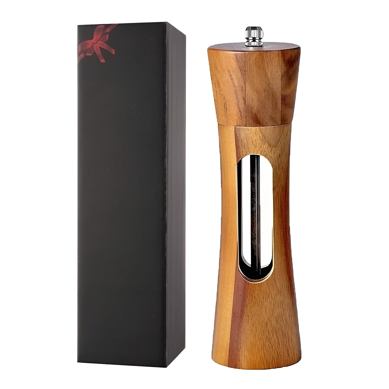 Elegant Duo of Wooden Spice Grinders with Clear Viewing Window