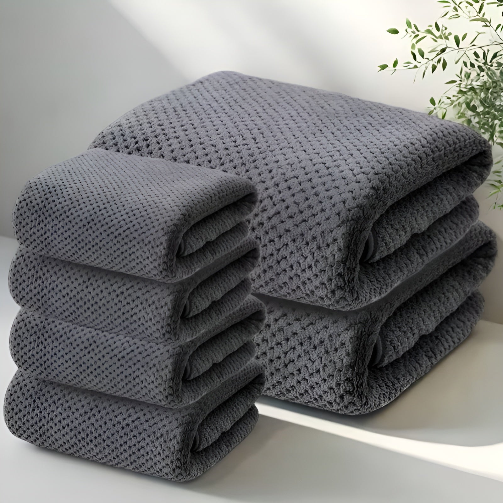 Textured Pattern Microfiber Towel Set – 6 Pieces