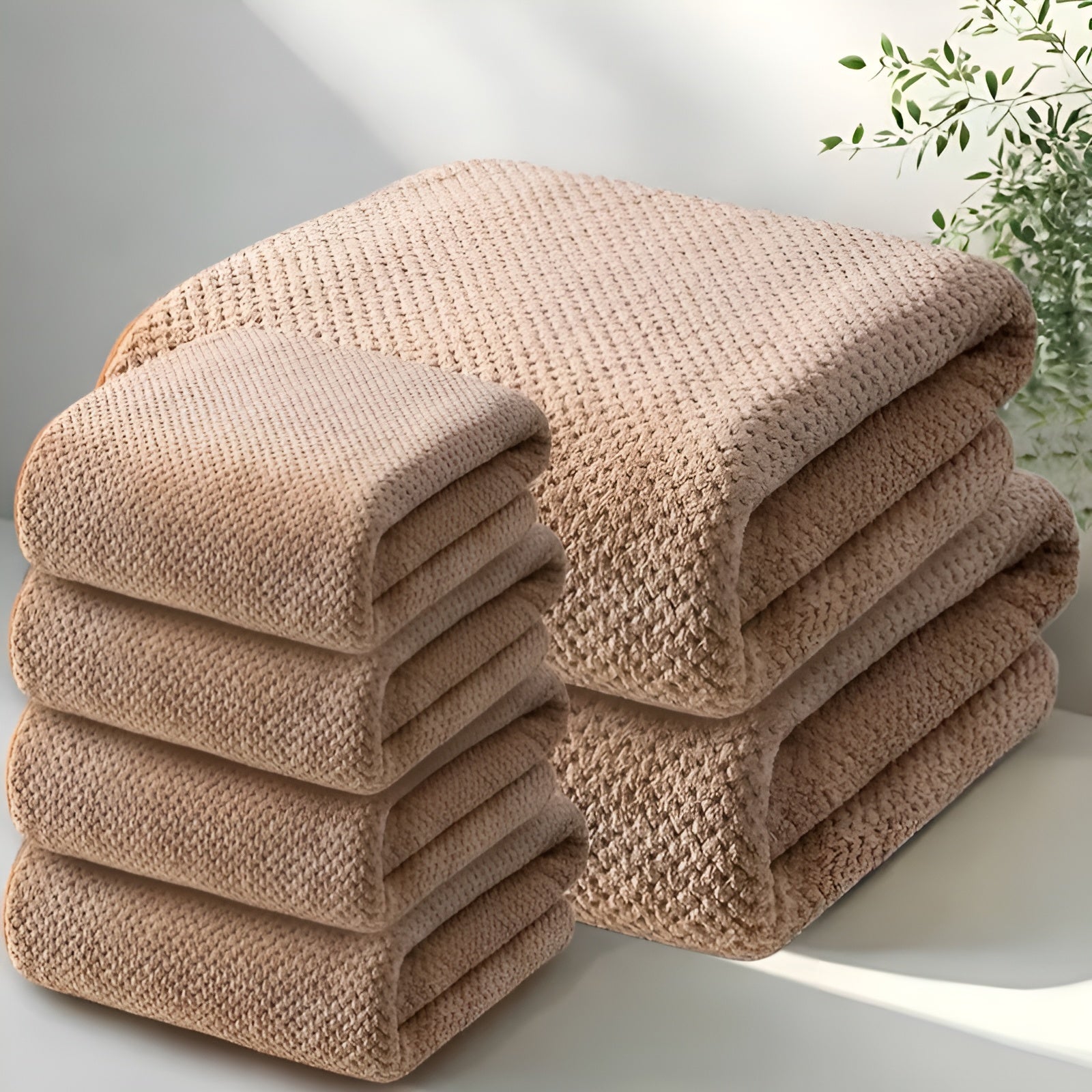 Textured Pattern Microfiber Towel Set – 6 Pieces