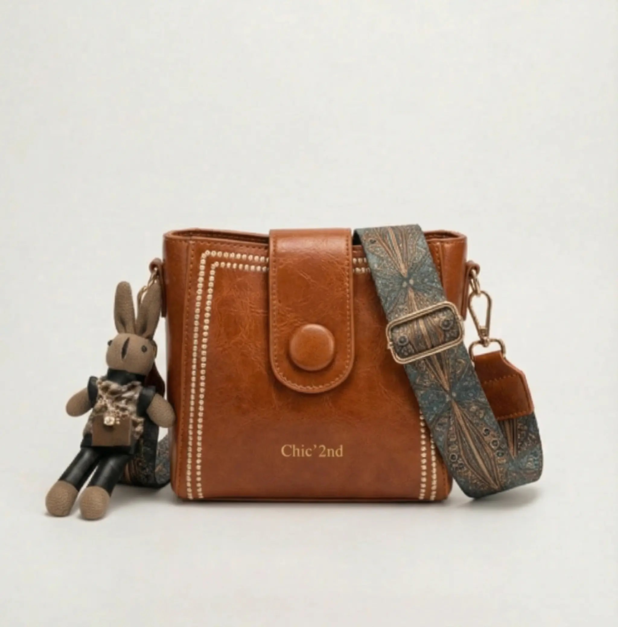 Woven Strap Shoulder Pouch Bag - Vintage Faux Leather