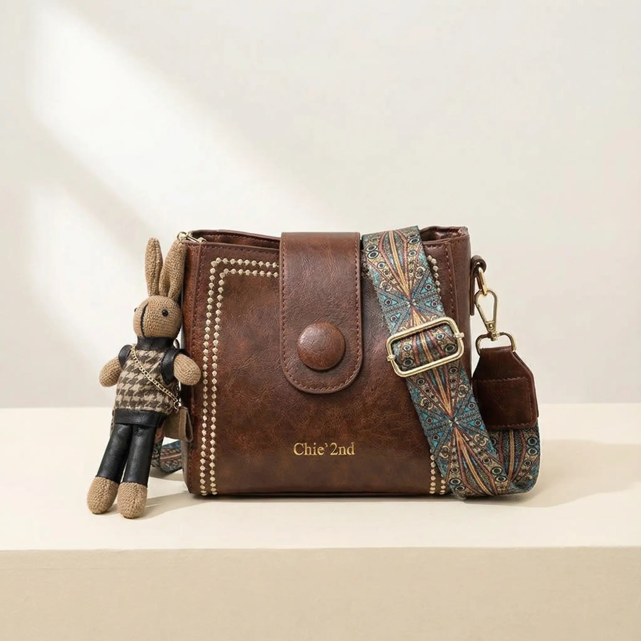Woven Strap Shoulder Pouch Bag - Vintage Faux Leather