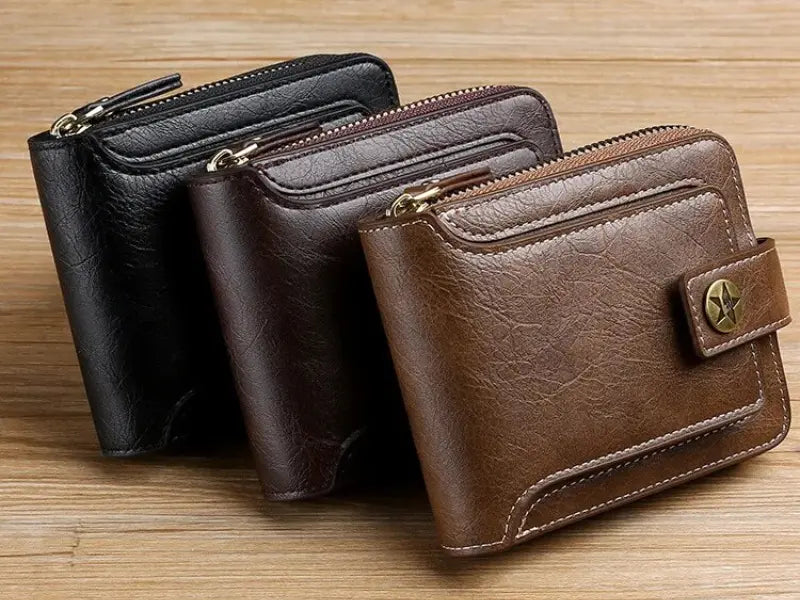 Vintage Style Wallet with Zipper Closure – Card Slots and Coin Pocket