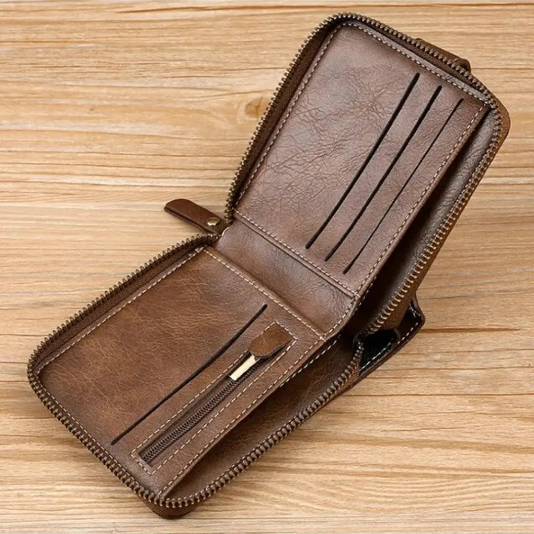 Vintage Style Wallet with Zipper Closure – Card Slots and Coin Pocket