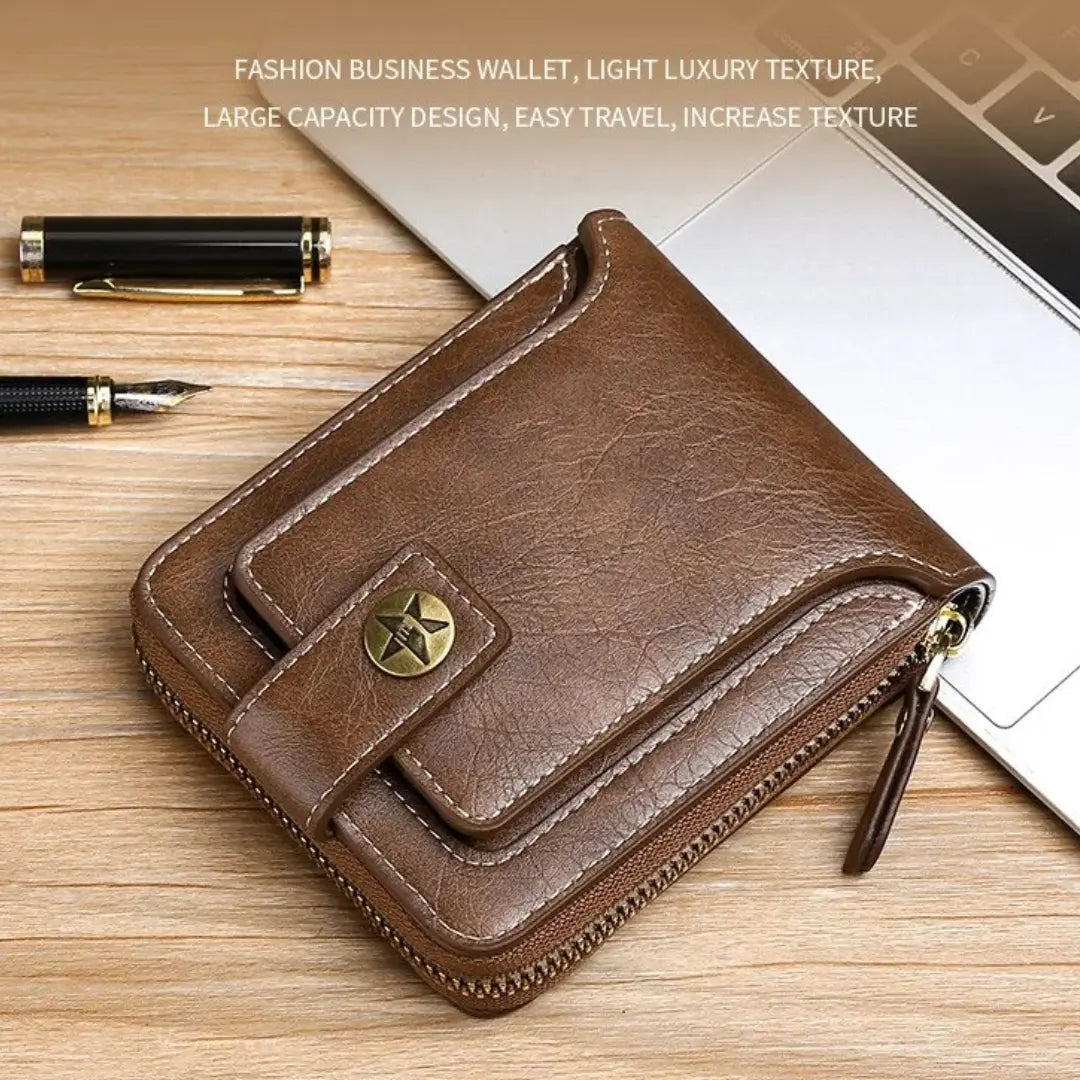 Vintage Style Wallet with Zipper Closure – Card Slots and Coin Pocket