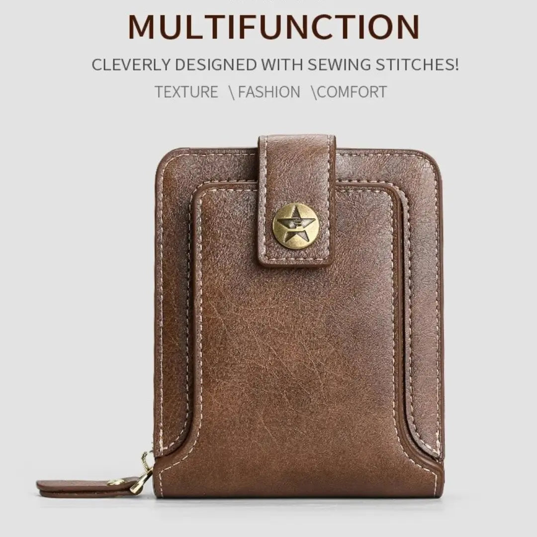 Vintage Style Wallet with Zipper Closure – Card Slots and Coin Pocket