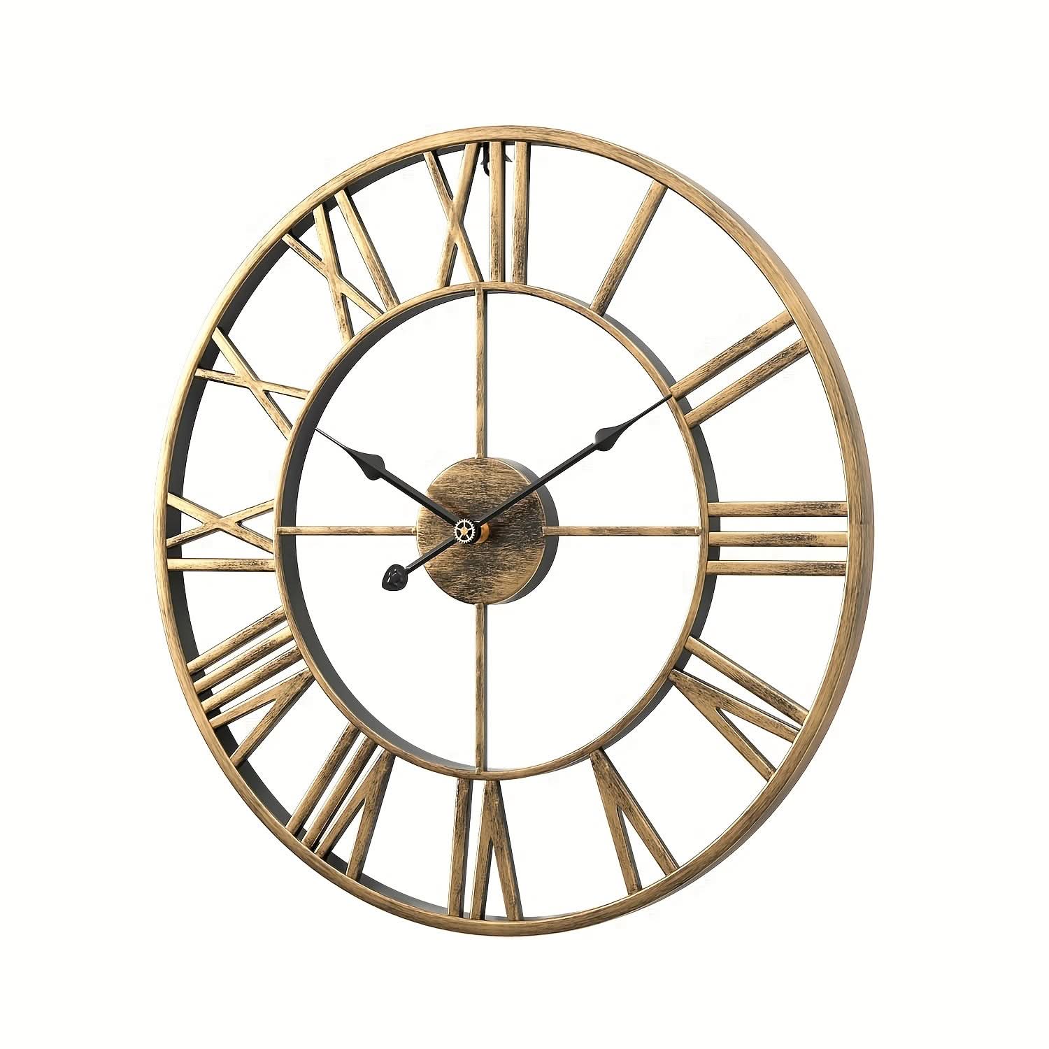 Silent Round Wall Clock - Vintage Design with Sturdy Metal Frame for Bedroom