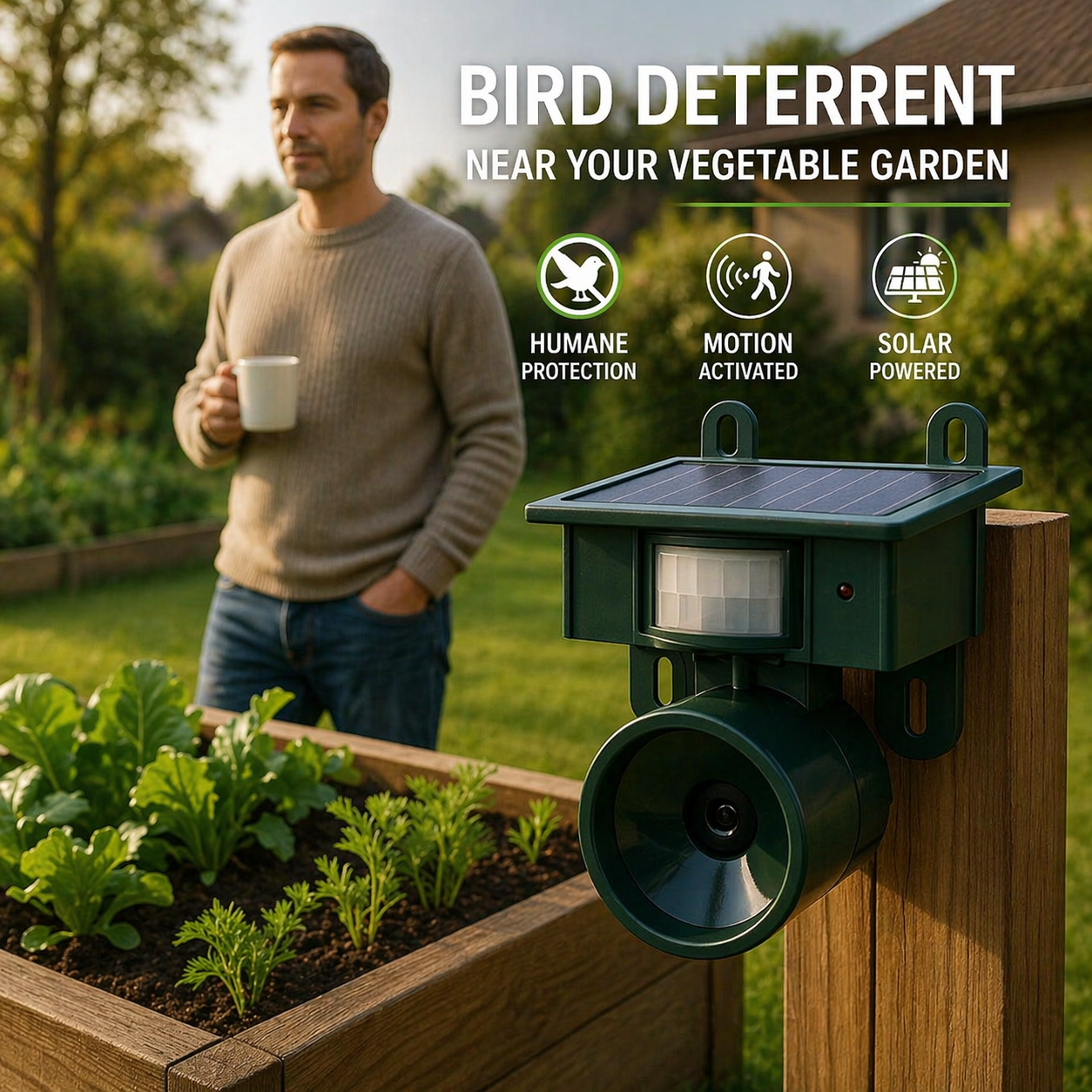 Solar-Powered Sensor with Hawk Sounds for Animal-Friendly Bird Deterrent