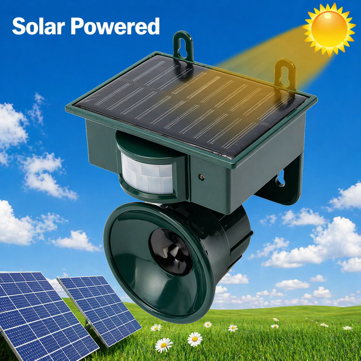 Solar-Powered Sensor with Hawk Sounds for Animal-Friendly Bird Deterrent