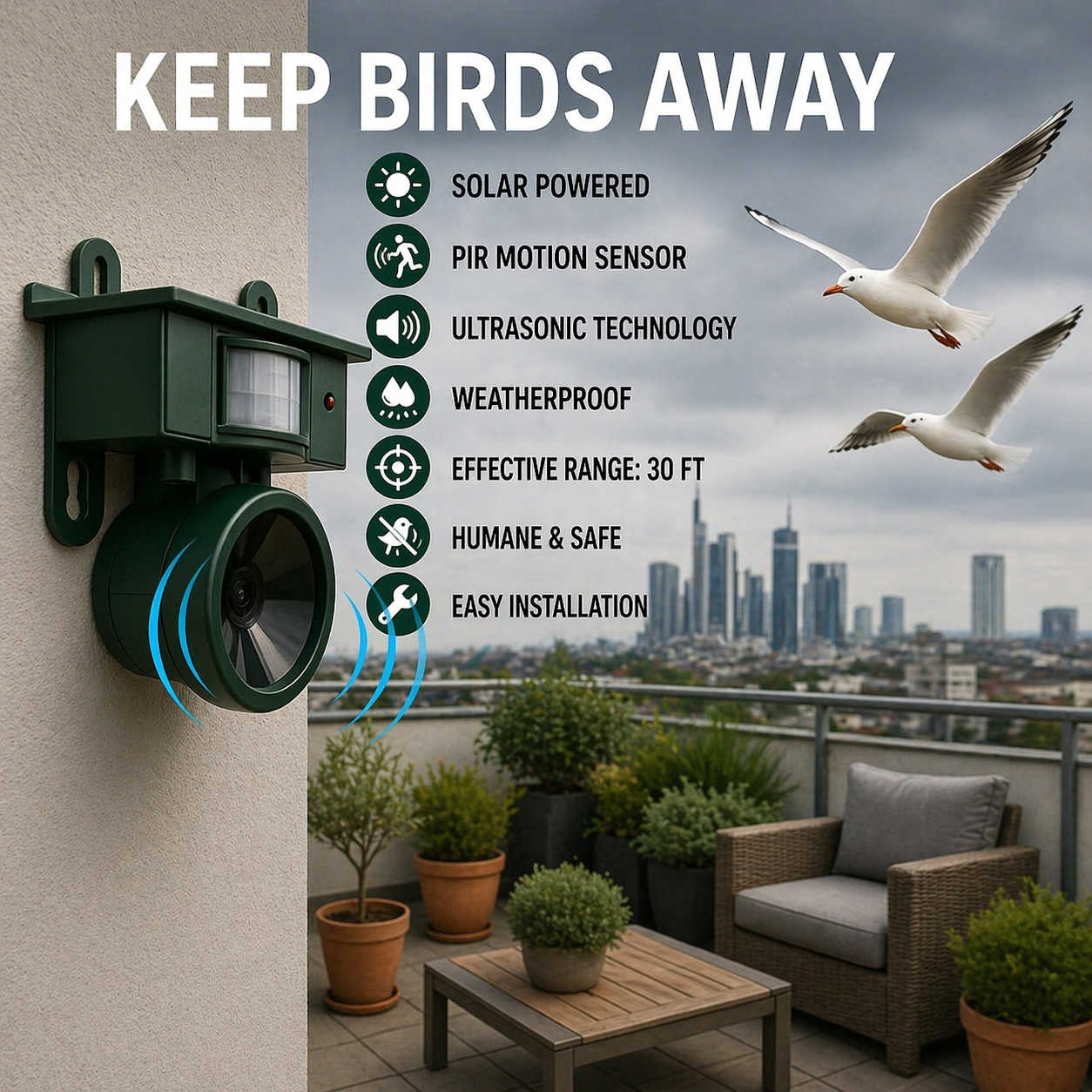 Solar-Powered Sensor with Hawk Sounds for Animal-Friendly Bird Deterrent