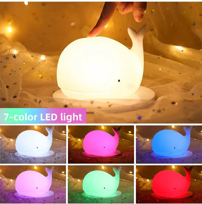 Whale Shaped Night Light for Kids – Touch Control, Color Changing LED, USB
