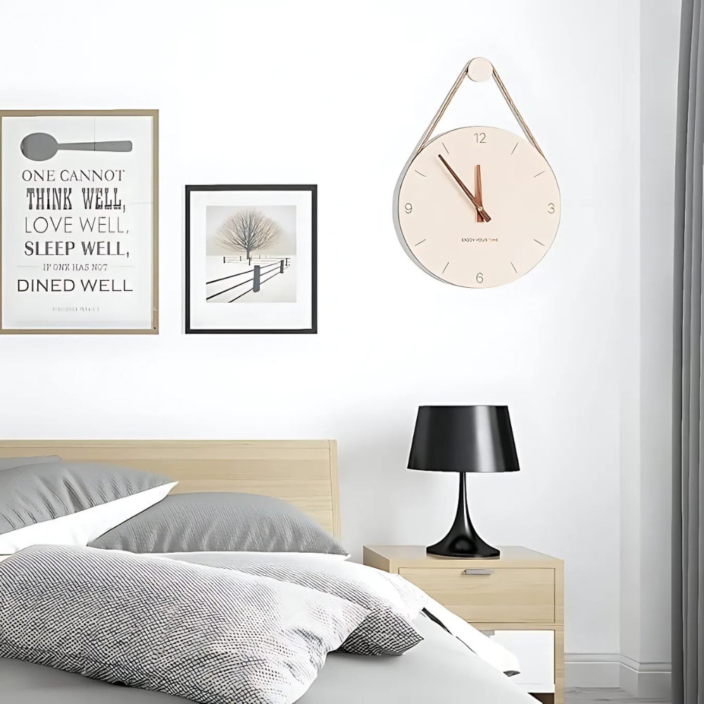 Elegant Wooden Wall Clock with Silent Mechanism and Rope Hanger