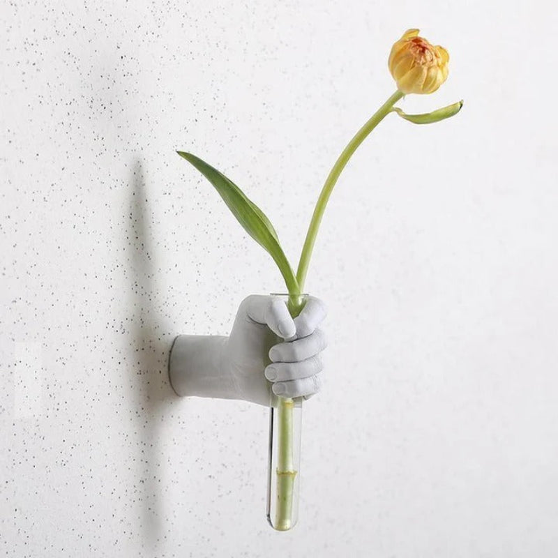 Artistic Hand-Shaped Wall Planter with Glass Tube