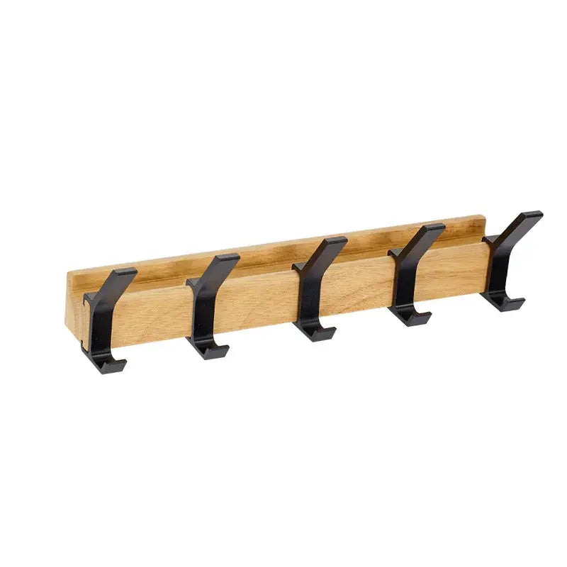 Wood and Aluminum Hook Rack with 5 Double Hooks for Wall Mounting