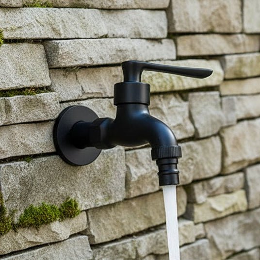 Matte Black Wall-Mounted Brass Faucet – Ideal for Garden and Balcony