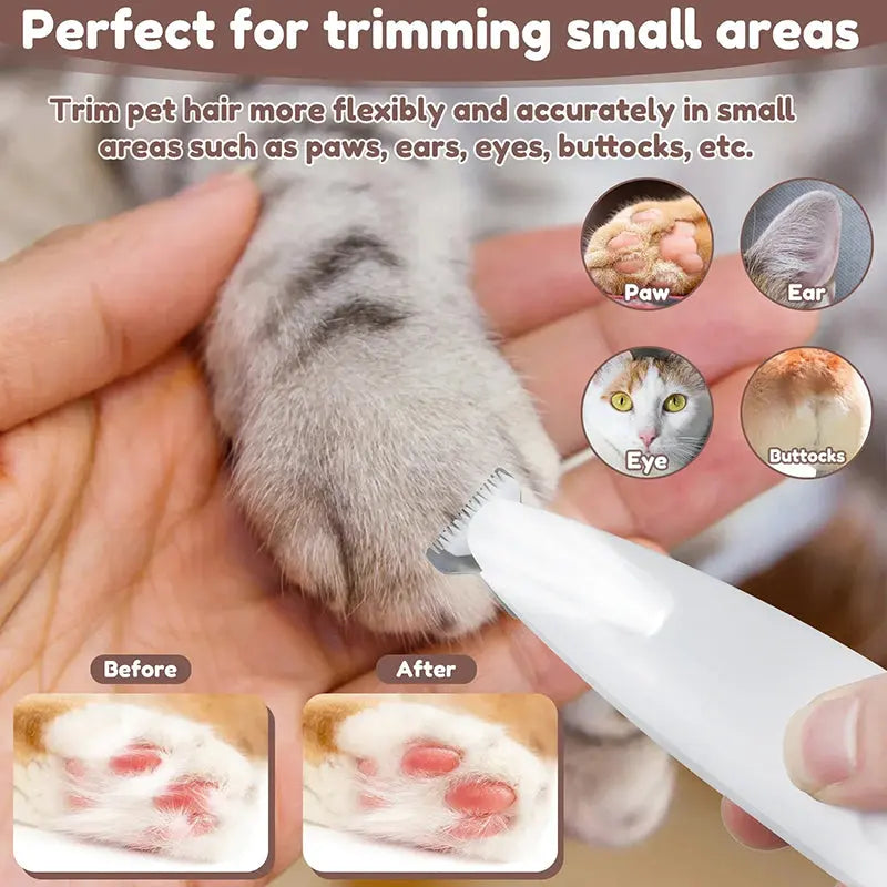 Rechargeable Pet Fur Clipper with LED Light - Waterproof Design