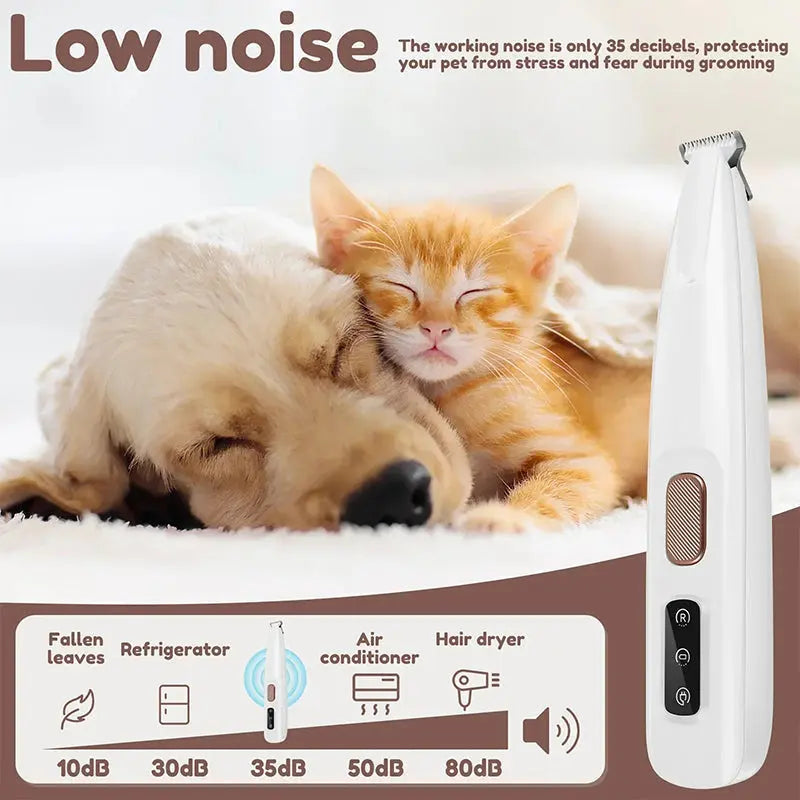 Rechargeable Pet Fur Clipper with LED Light - Waterproof Design