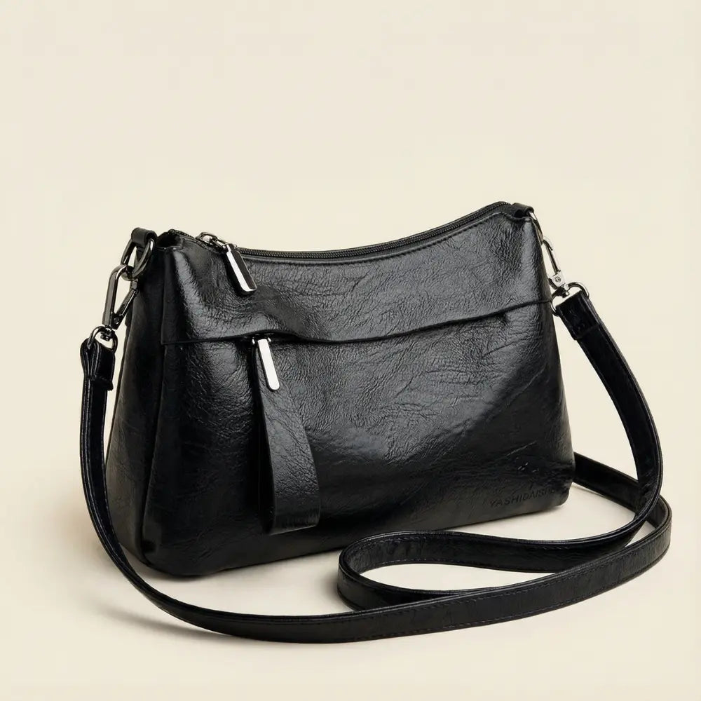 Three-Compartment Shoulder Bag – Soft Faux Leather, Available in Four Colors