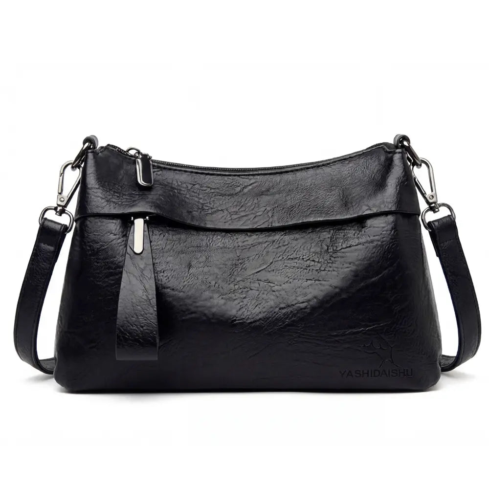 Three-Compartment Shoulder Bag – Soft Faux Leather, Available in Four Colors