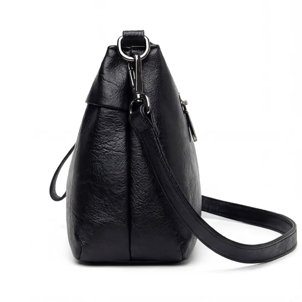 Three-Compartment Shoulder Bag – Soft Faux Leather, Available in Four Colors