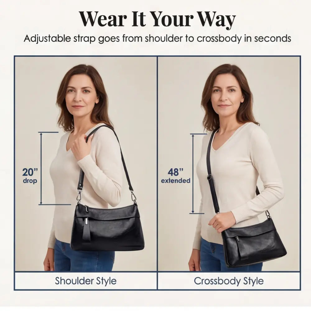 Three-Compartment Shoulder Bag – Soft Faux Leather, Available in Four Colors