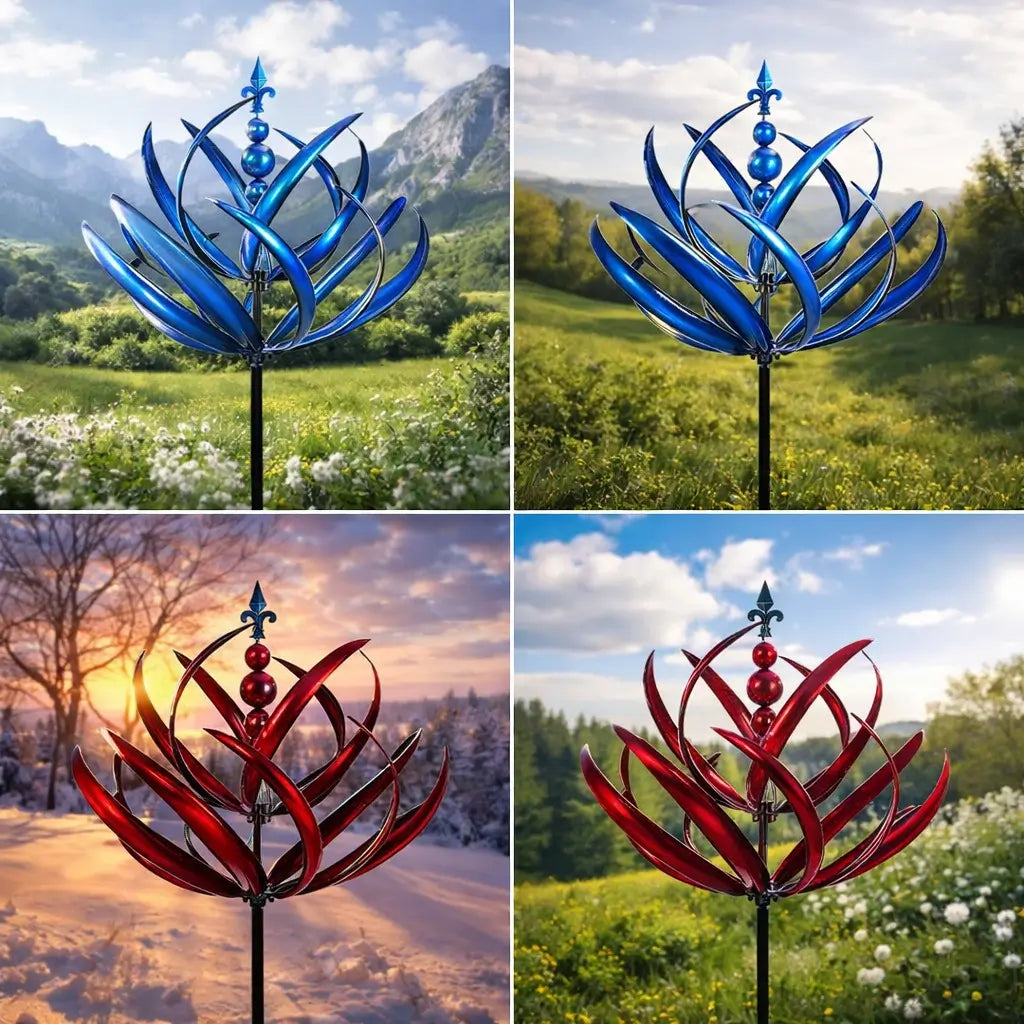 Lotus-Shaped Metal Wind Spinner | Weather Vane | Rust-Resistant