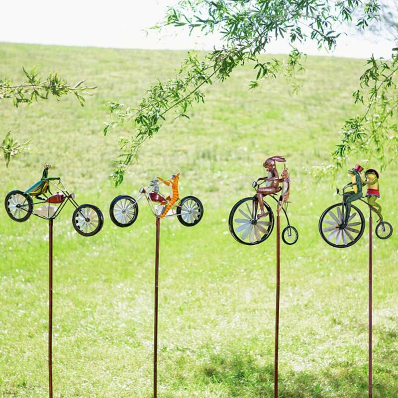 Metal Wind Spinner Decor – Whimsical Animal Bicycle for Garden, Yard & Patio