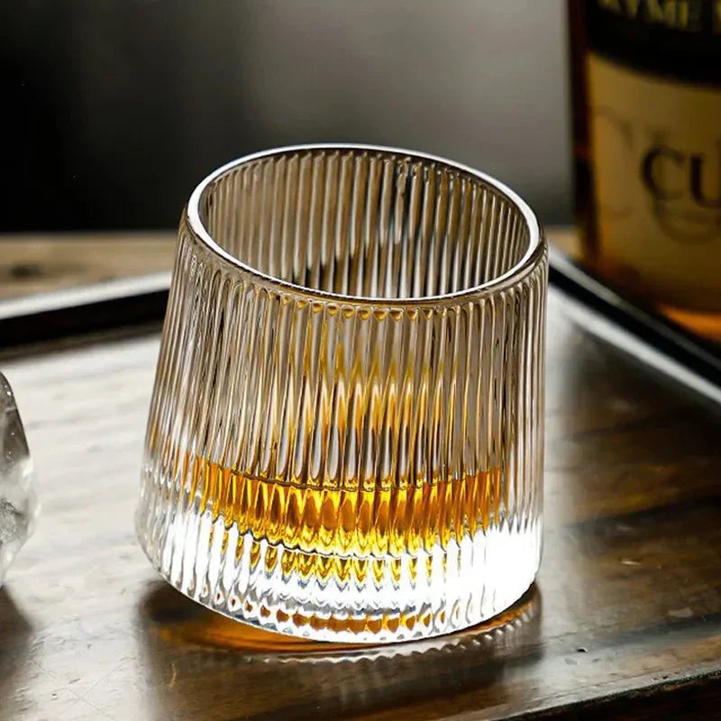 Elegant Crystal Whiskey Tumbler with Rotating Base