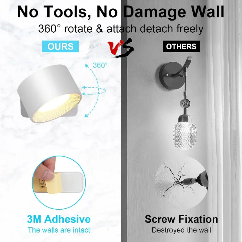 360° Swivel Rechargeable LED Wall Light – Touch Control, Wireless