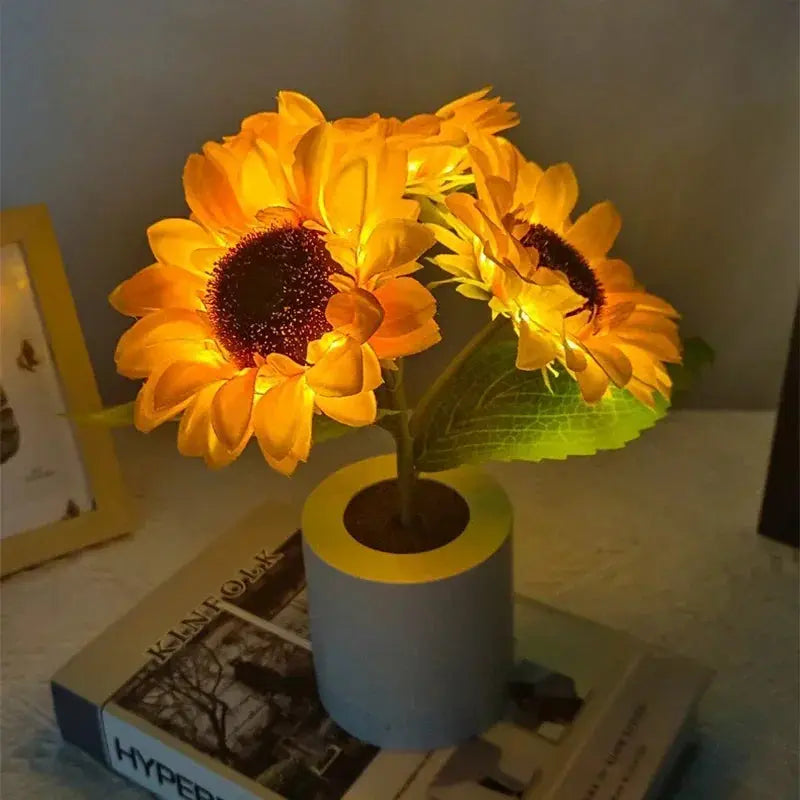 Portable Night Light in Sunflower Design with Rechargeable Battery