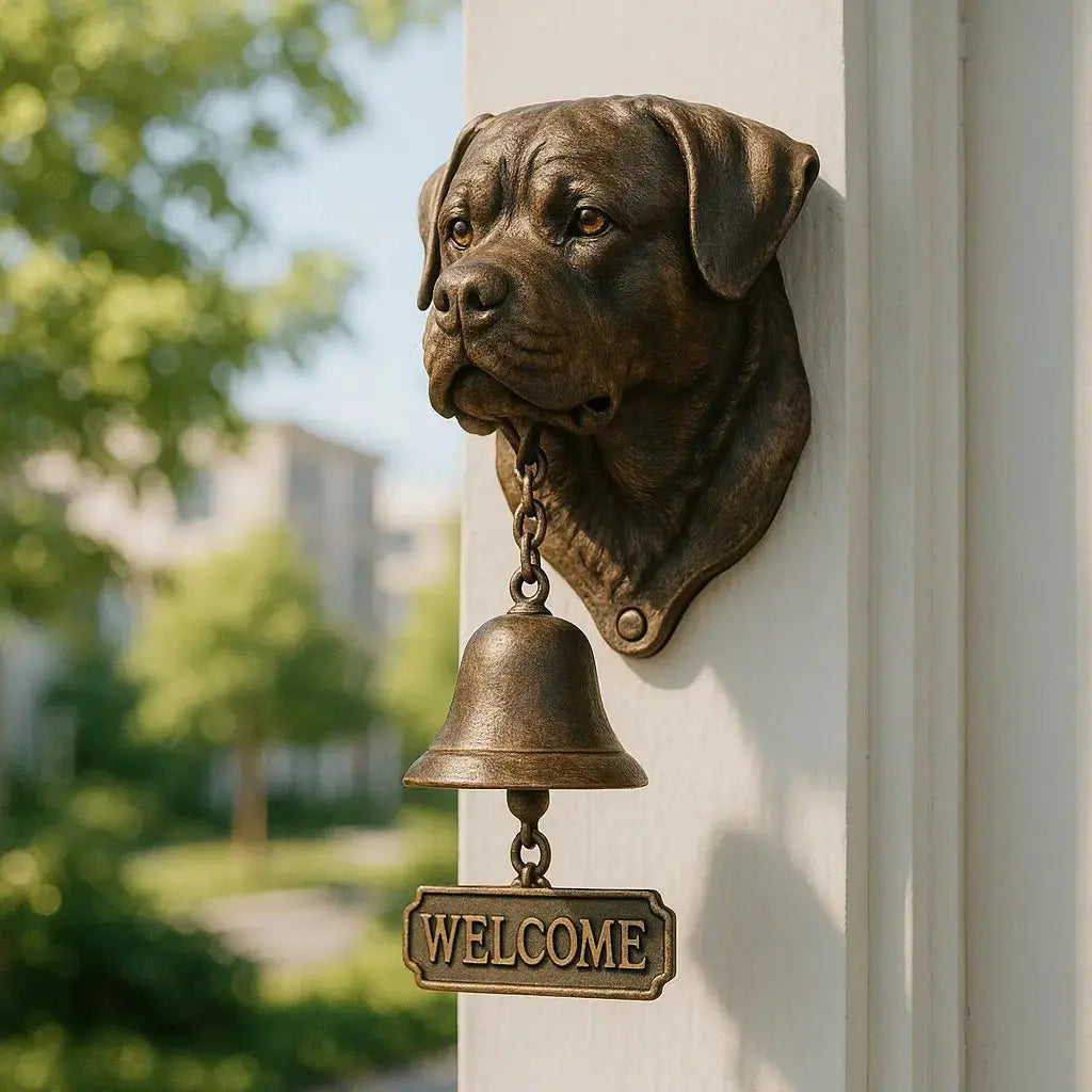 Elegant Dog Design Welcome Bell in Antique Bronze Finish