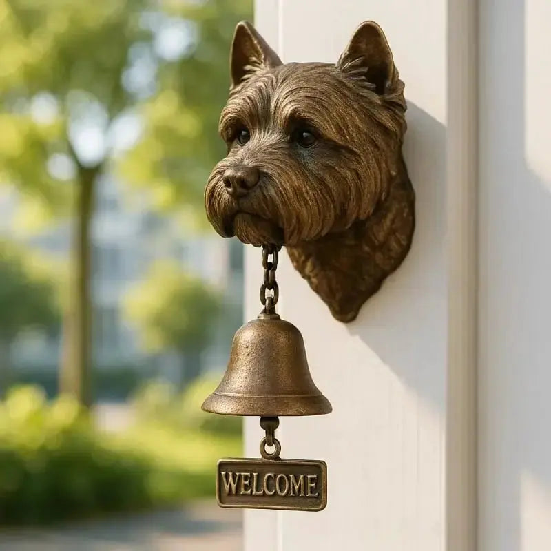 Elegant Dog Design Welcome Bell in Antique Bronze Finish