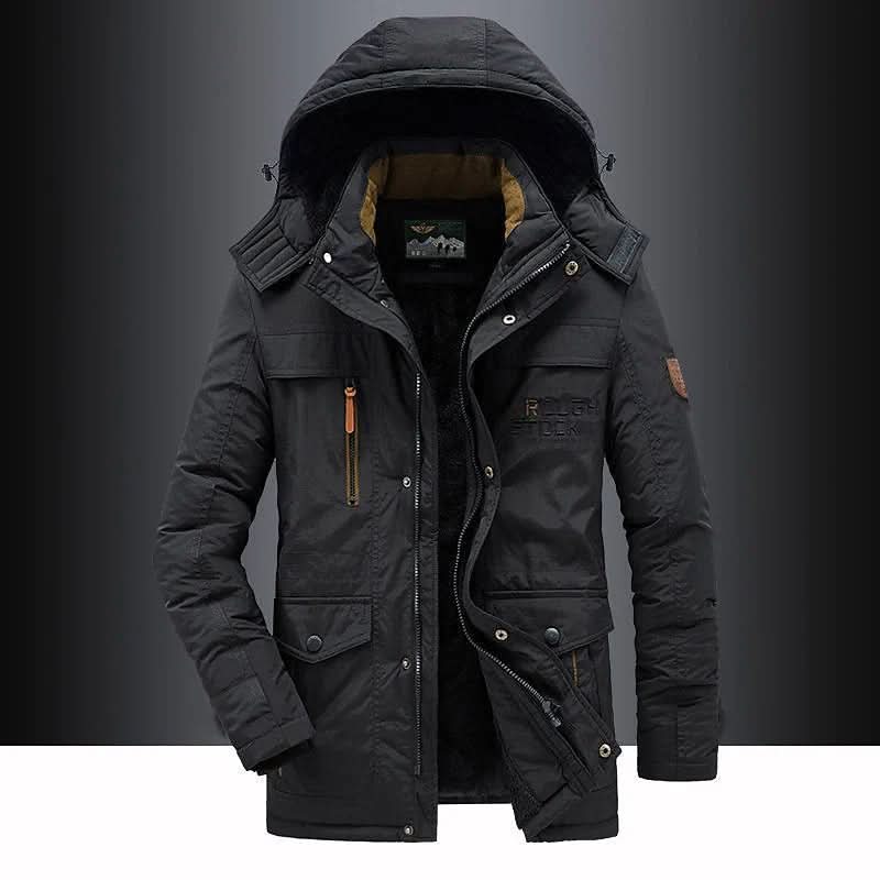 Windproof Fleece-lined Parka with Removable Fur Hood for Warmth and Comfort