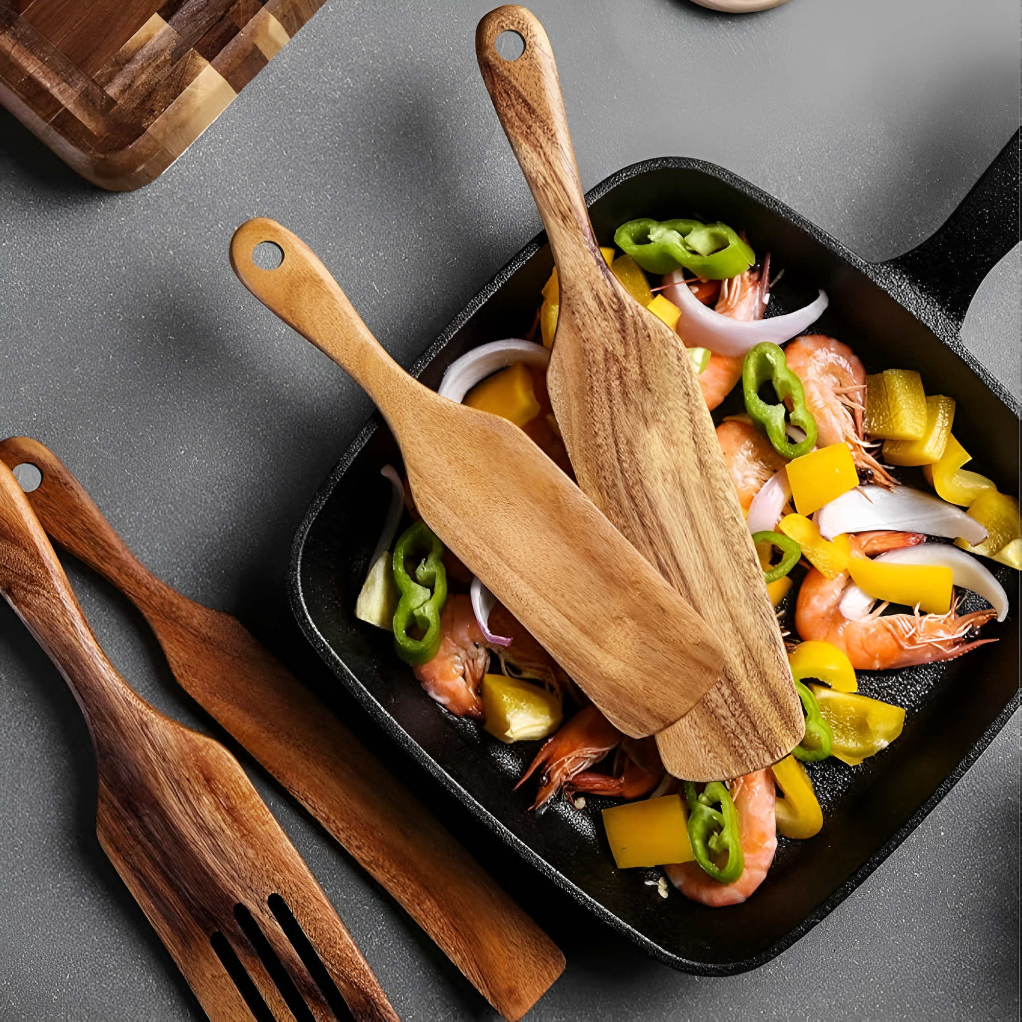 Natural Teak Cooking Spatula Set with Comfortable Grip